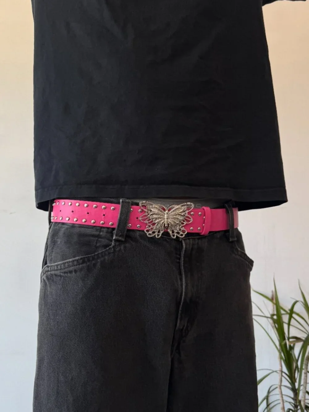 Hot Pink Rhinestone Butterfly Buckle Belt